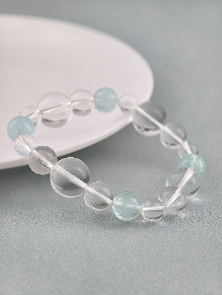 Natural Clear Quartz and Aquamarine Bracelet image