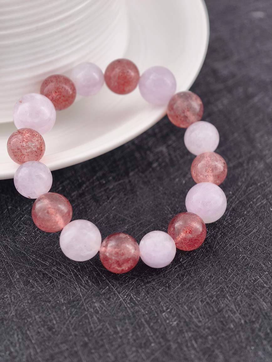 Natural Amethyst and Strawberry Quartz Bracelet image