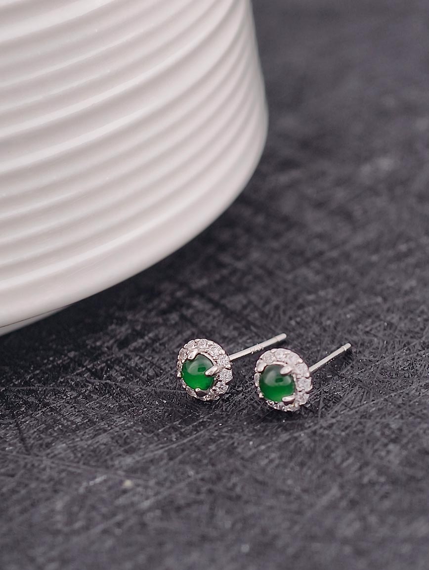 Natural Jadeite Exquisite Style Sterling Silver Earrings image