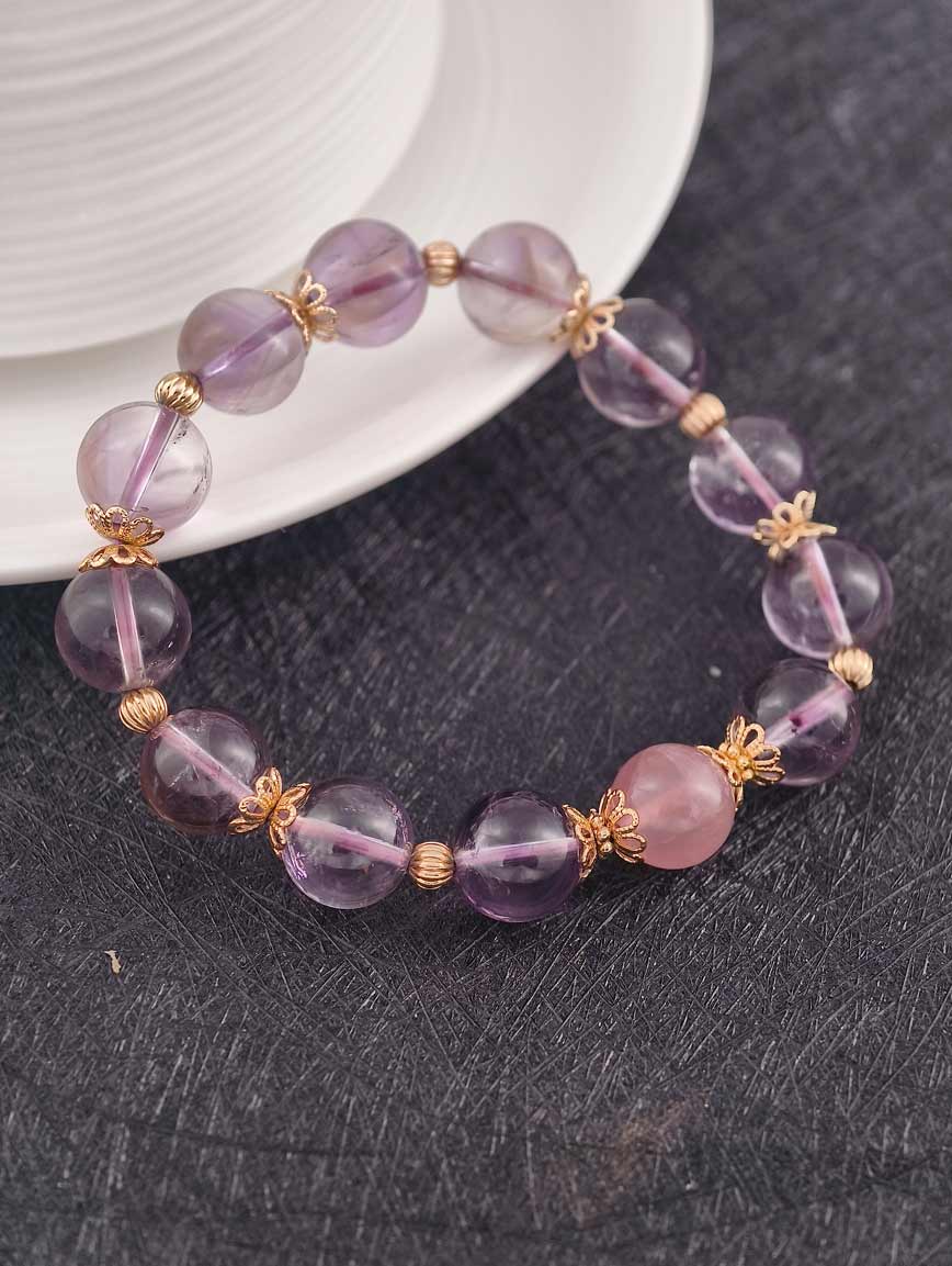 Natural Amethyst and Rose Quartz Delicate Style Bracelet image