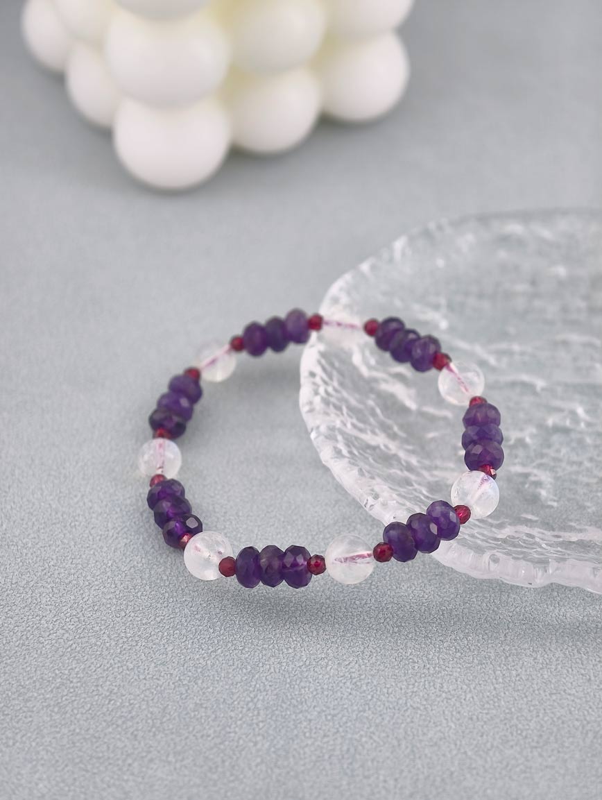Natural Amethyst and Moonstone Garnet Bracelet image