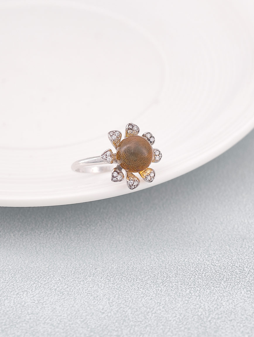 Natural Golden Blue Amber Design Ring image