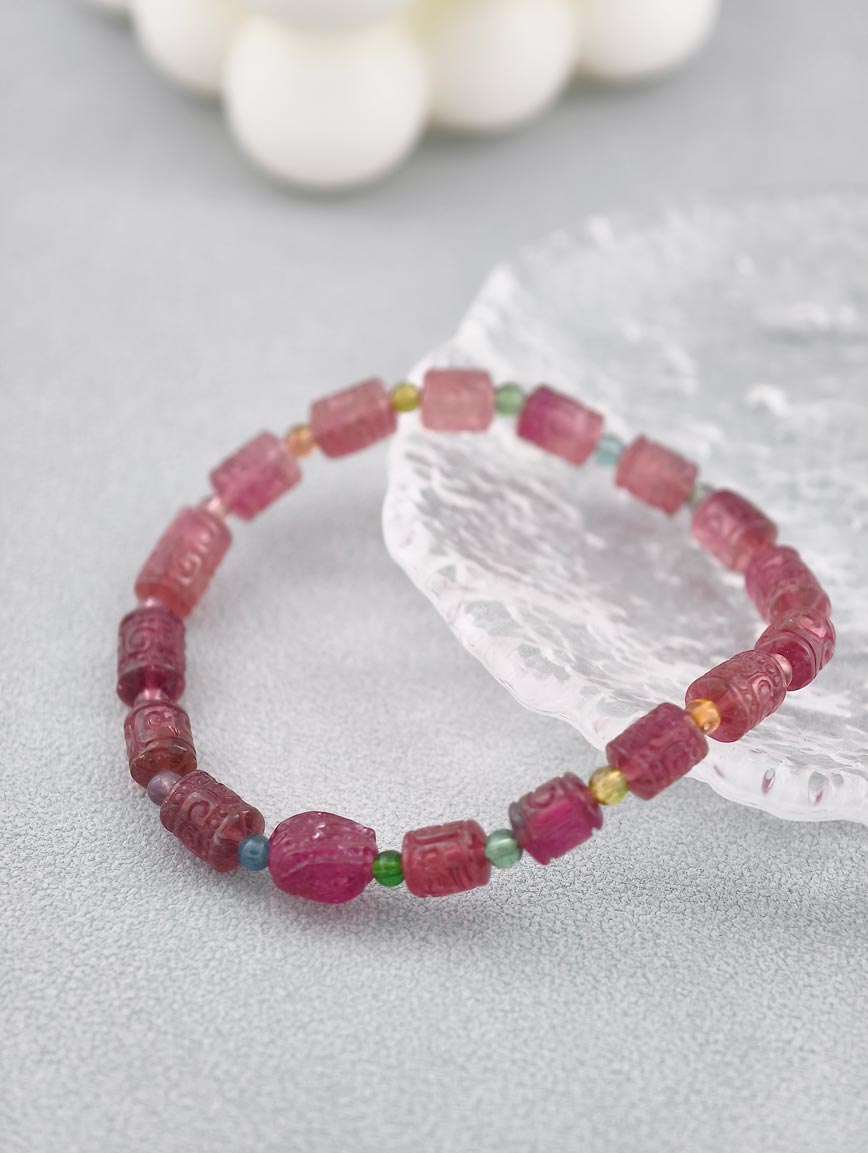 Natural Pink Tourmaline Good Luck Bead Bracelet image