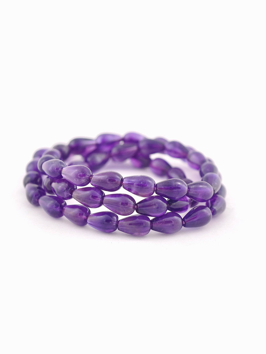 Natural Drop-Shaped Amethyst Three-Wrap Bracelet