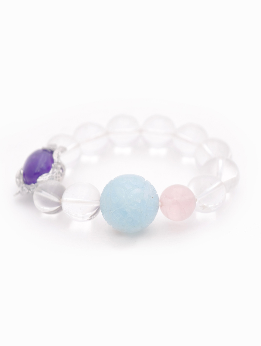 Natural Clear Quartz and Aquamarine Amethyst Rose Quartz Bracelet