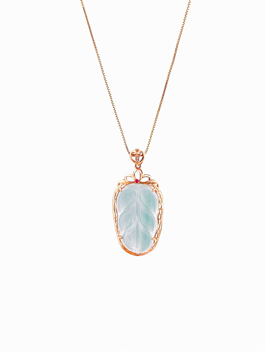 18K Gold Natural Blue Water Jadeite Pendant