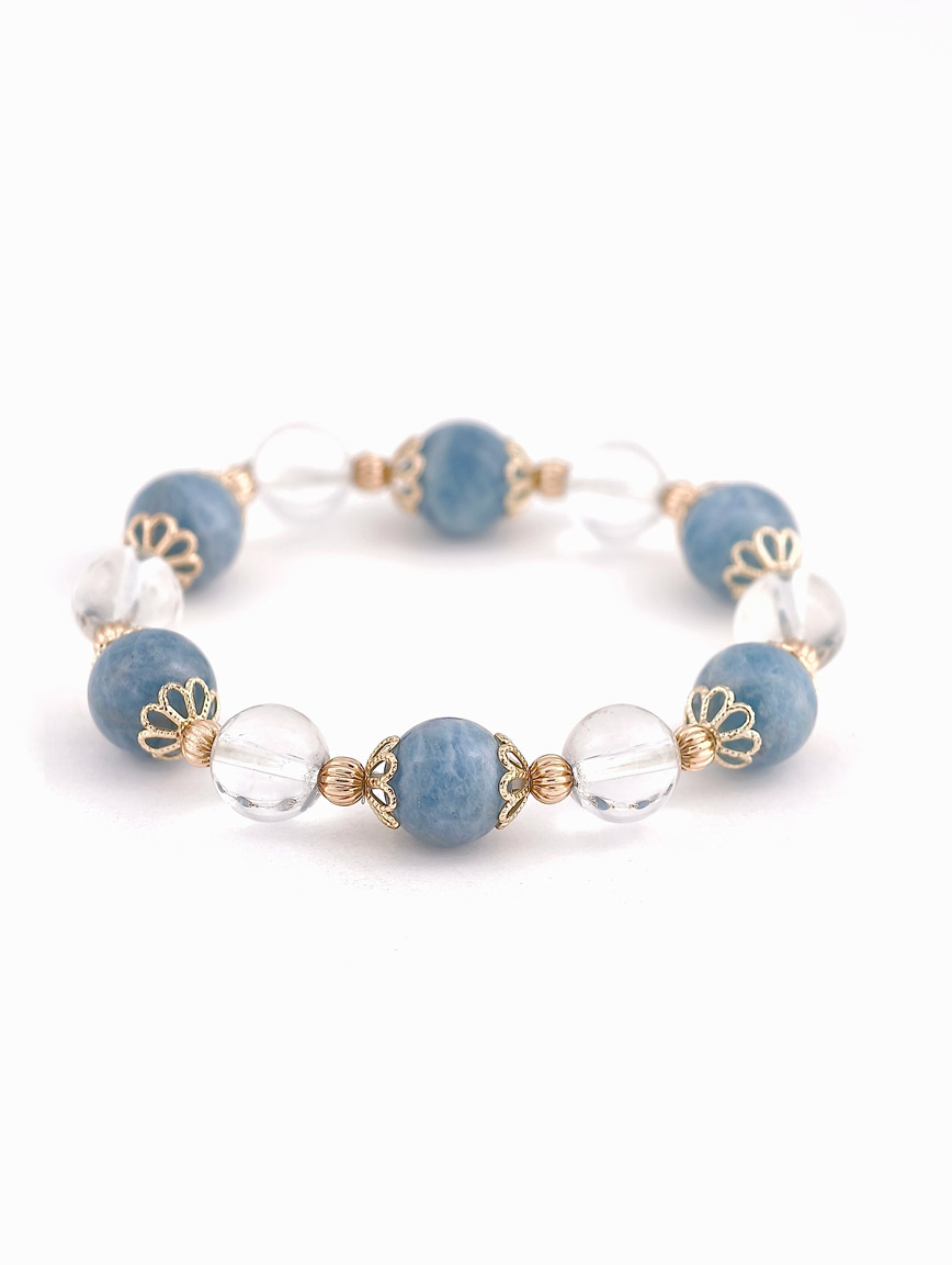 Natural Aquamarine and Clear Quartz Bracelet