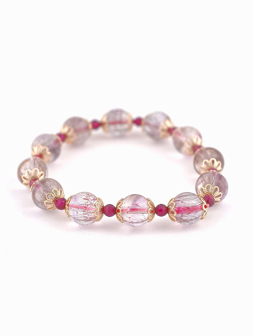 Natural Super Seven and Garnet Delicate Style Bracelet