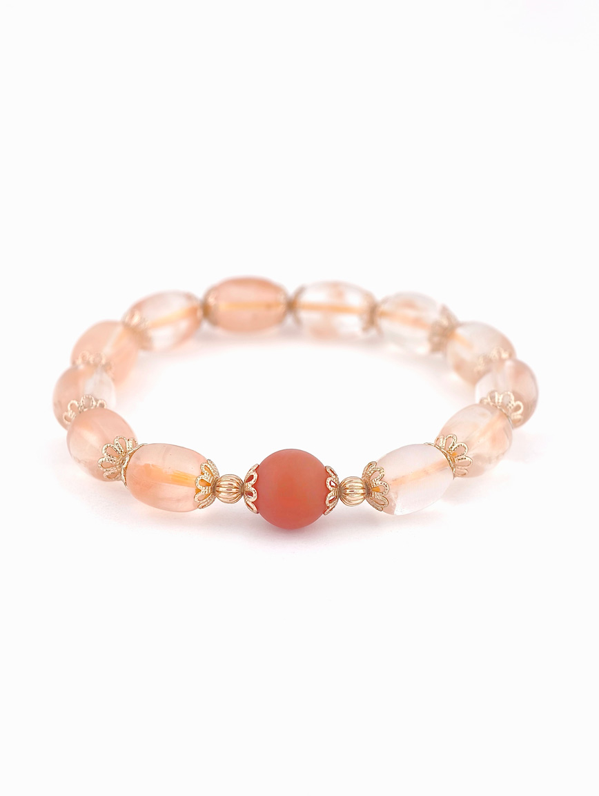 Natural Orange Rabbit Fur and South Red Agate Bracelet
