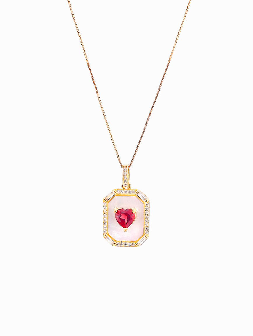 Natural Heart Garnet Mother of Pearl Sterling Silver Pendant