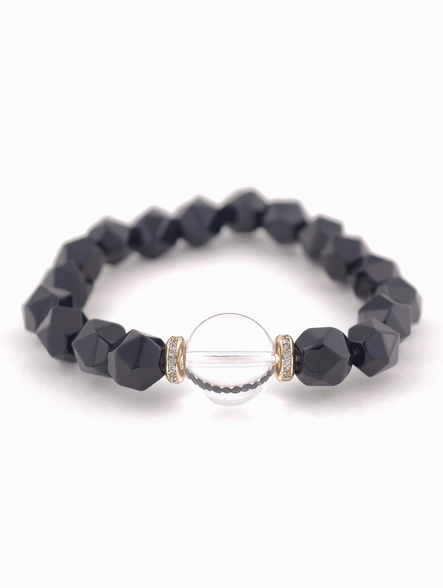 Natural Black Agate and Clear Quartz Bracelet
