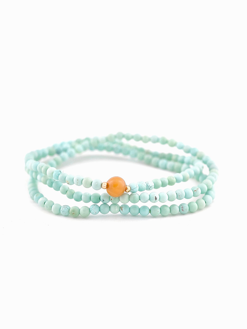 Natural Turquoise and Beeswax Three-Wrap Bracelet