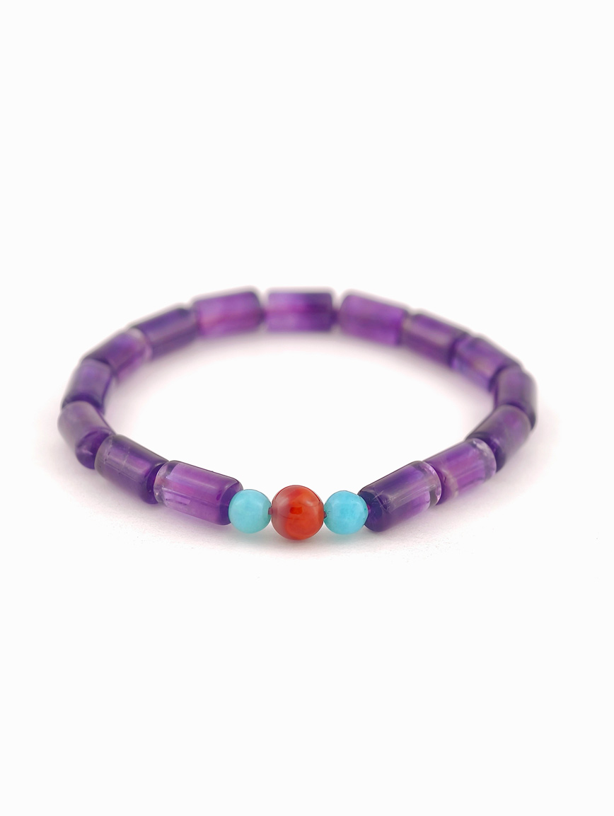 Natural Amethyst and Amazonite South Red Agate Bracelet