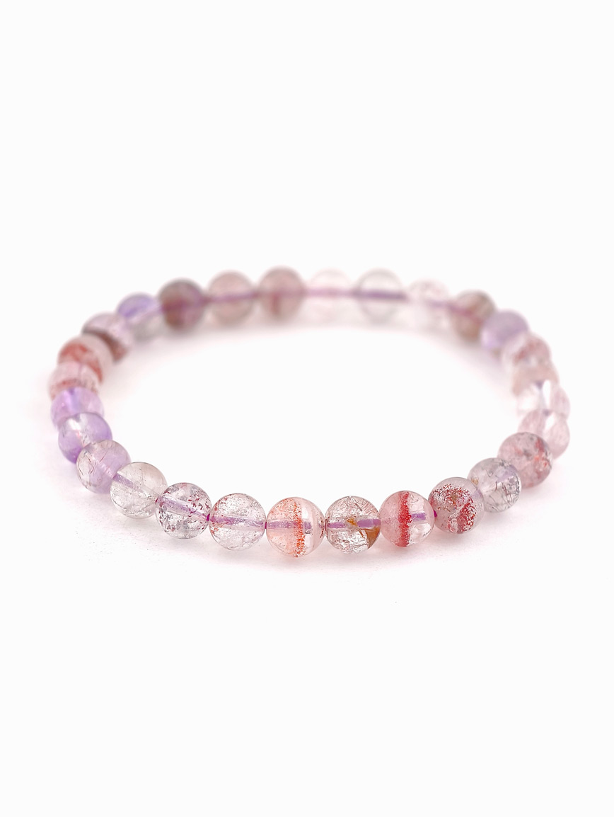 Natural Super Seven Round Bead Bracelet