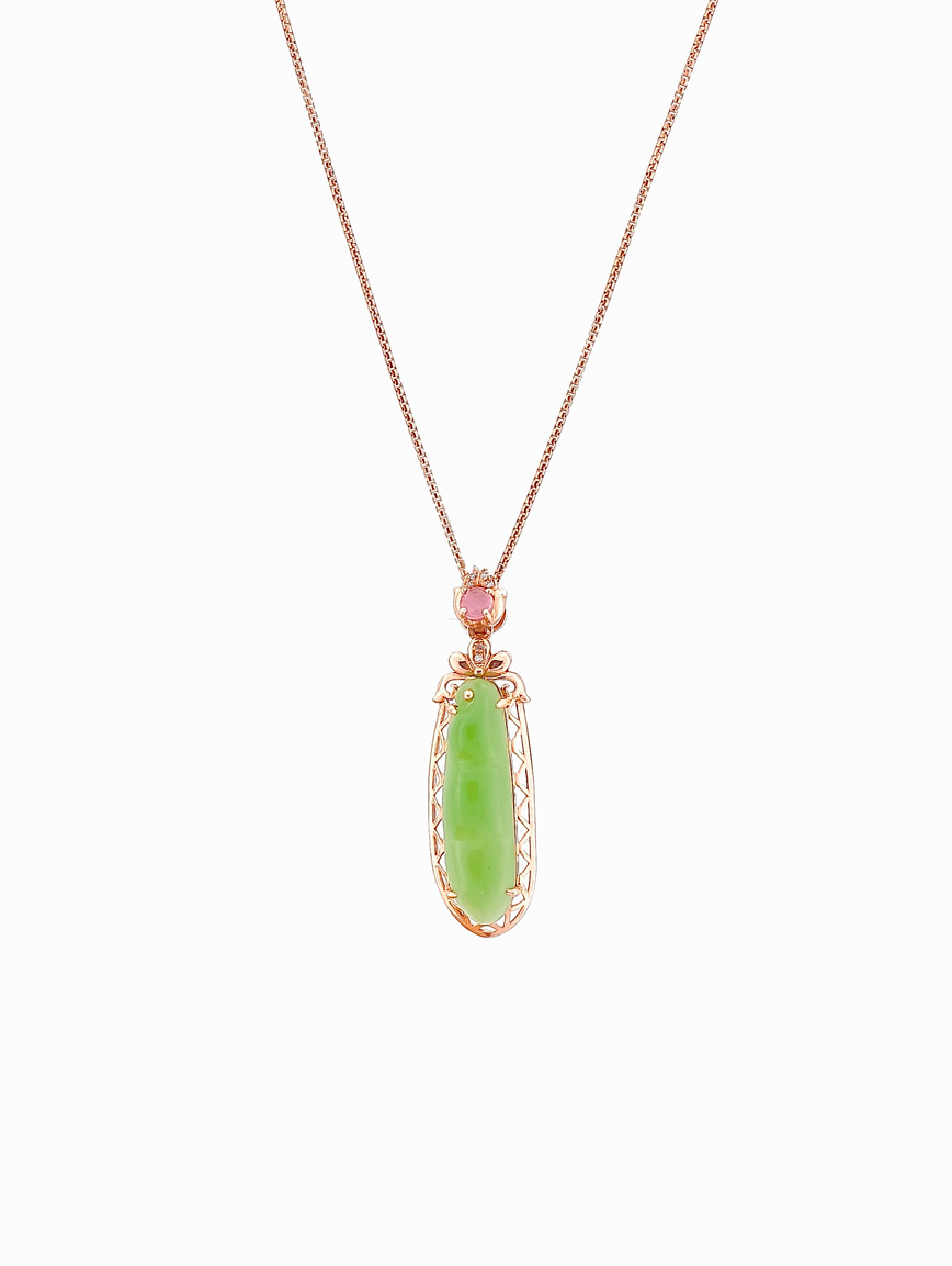 18K Gold Apple Green Jasper Pendant