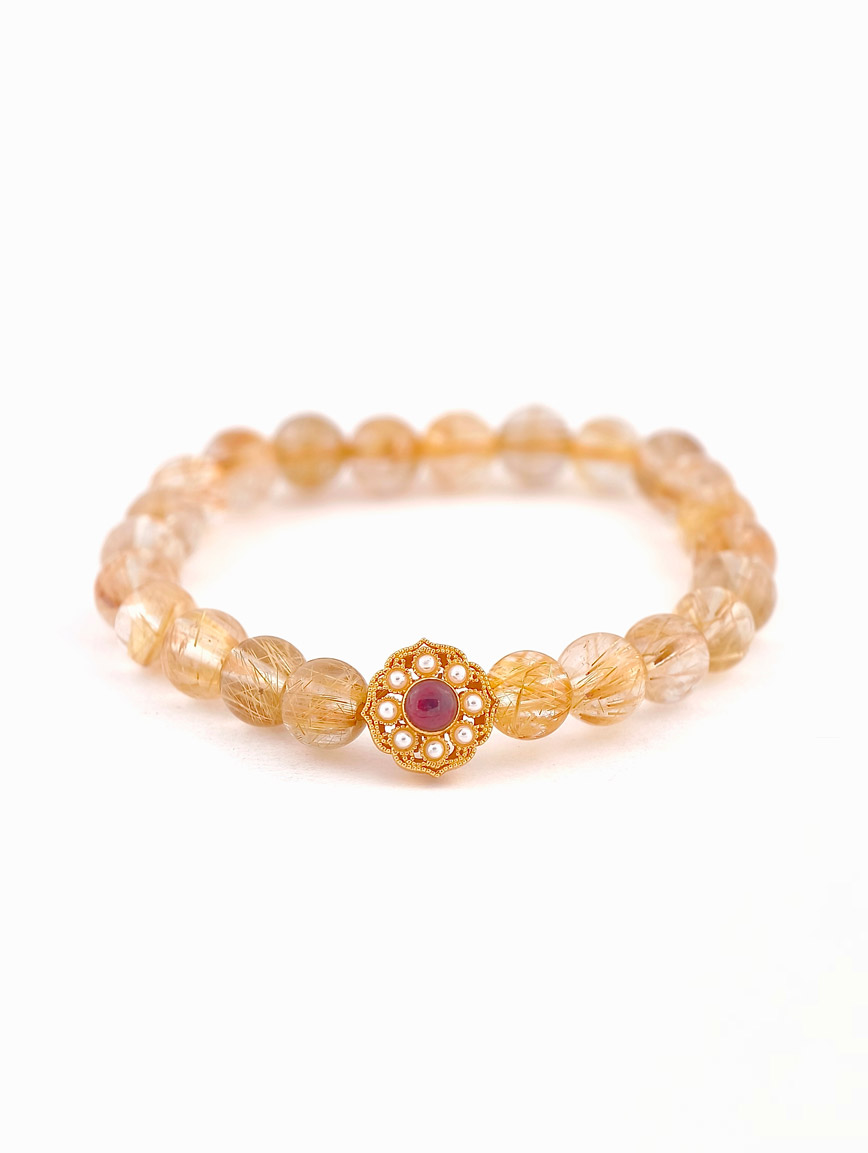 Natural Rutilated Quartz and Tourmaline Bracelet
