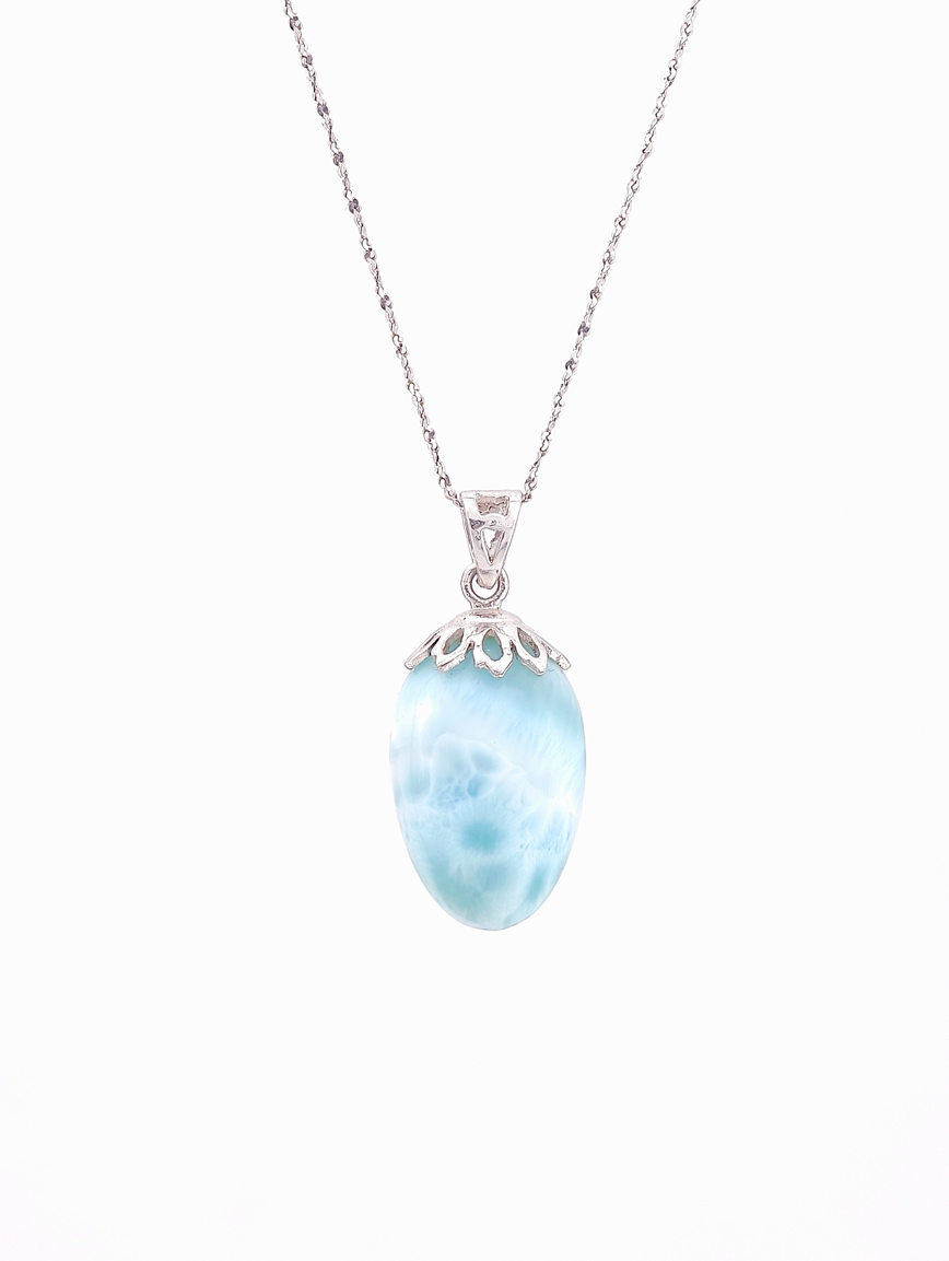 Natural Larimar Sterling Silver Pendant