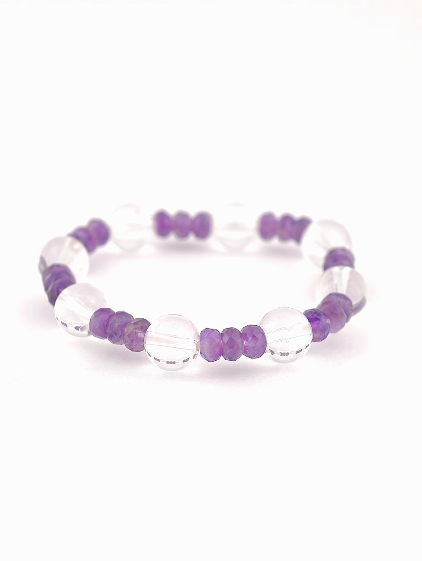 Natural Amethyst and Clear Quartz Bracelet