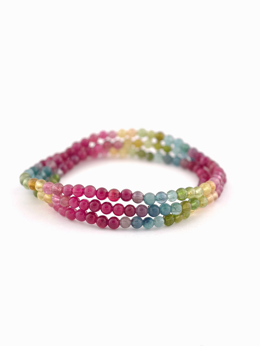 Natural Rainbow Tourmaline Three-Wrap Bracelet