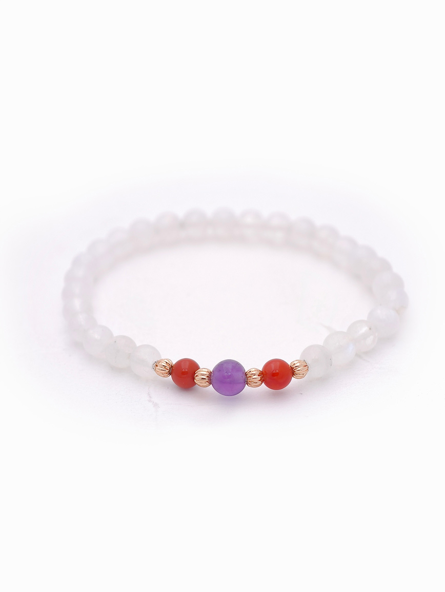 Moonstone and South Red Agate Amethyst Bracelet
