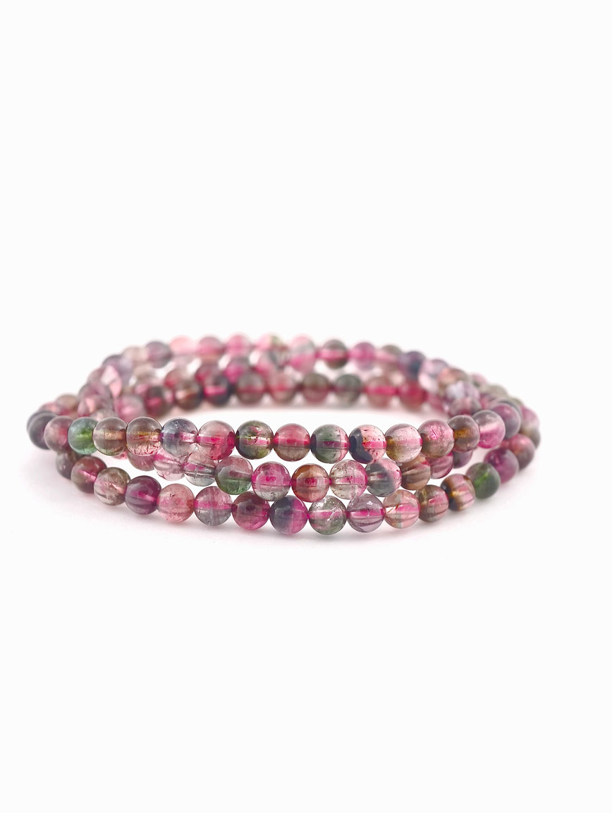 Natural Watermelon Tourmaline Three-Wrap Bracelet