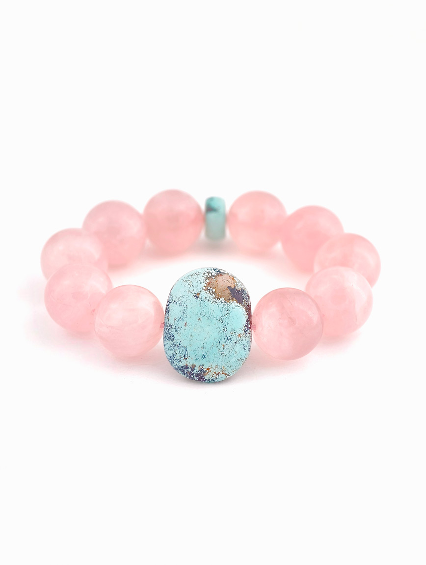 Natural Rose Quartz and Turquoise Bracelet